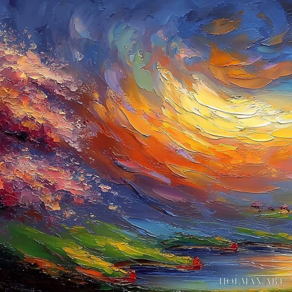 HOLMAN ART Celestial Embrace – Heavily Textured Impasto Landscape Painting of a Vibrant Sunset - image 3