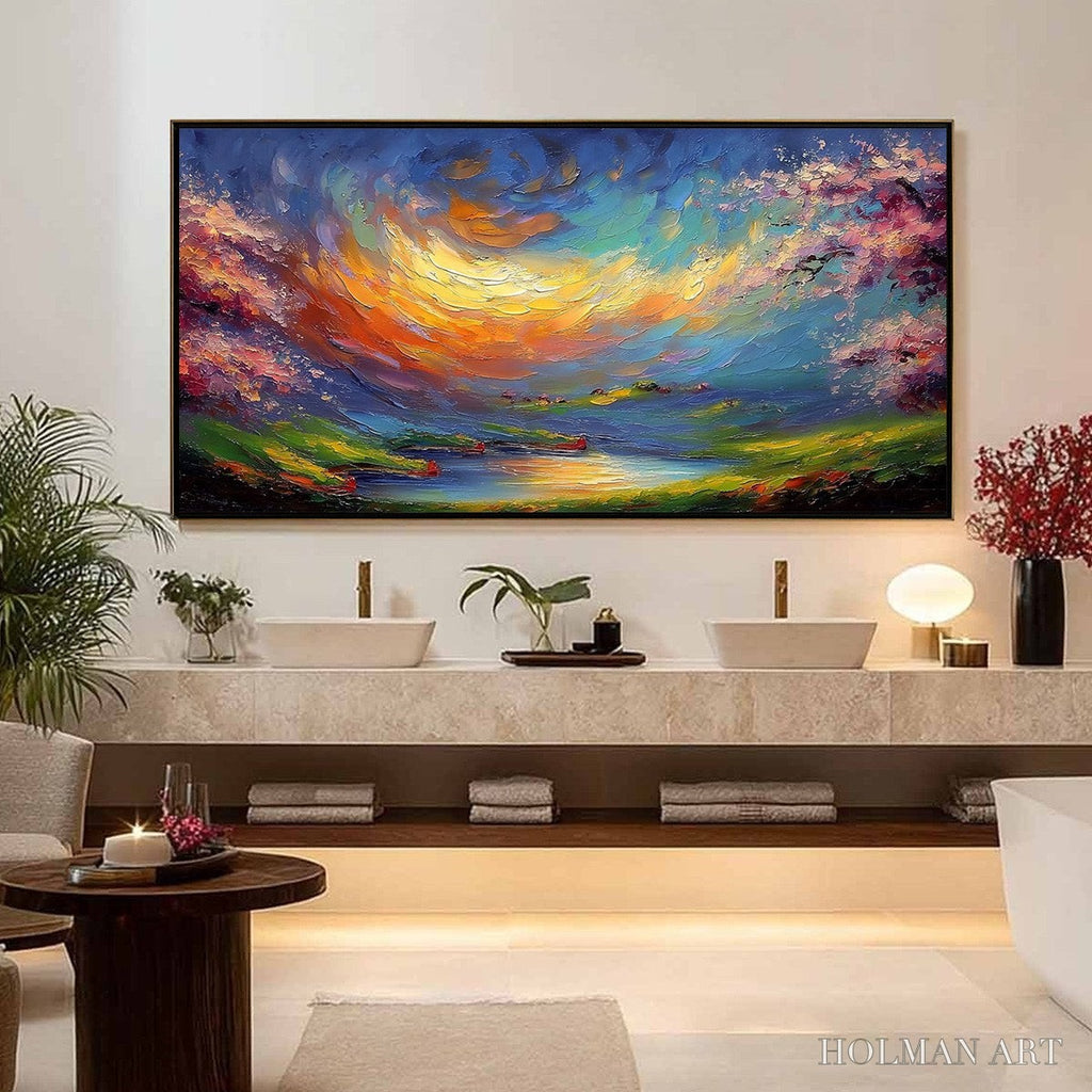 HOLMAN ART Celestial Embrace – Heavily Textured Impasto Landscape Painting of a Vibrant Sunset - image 4