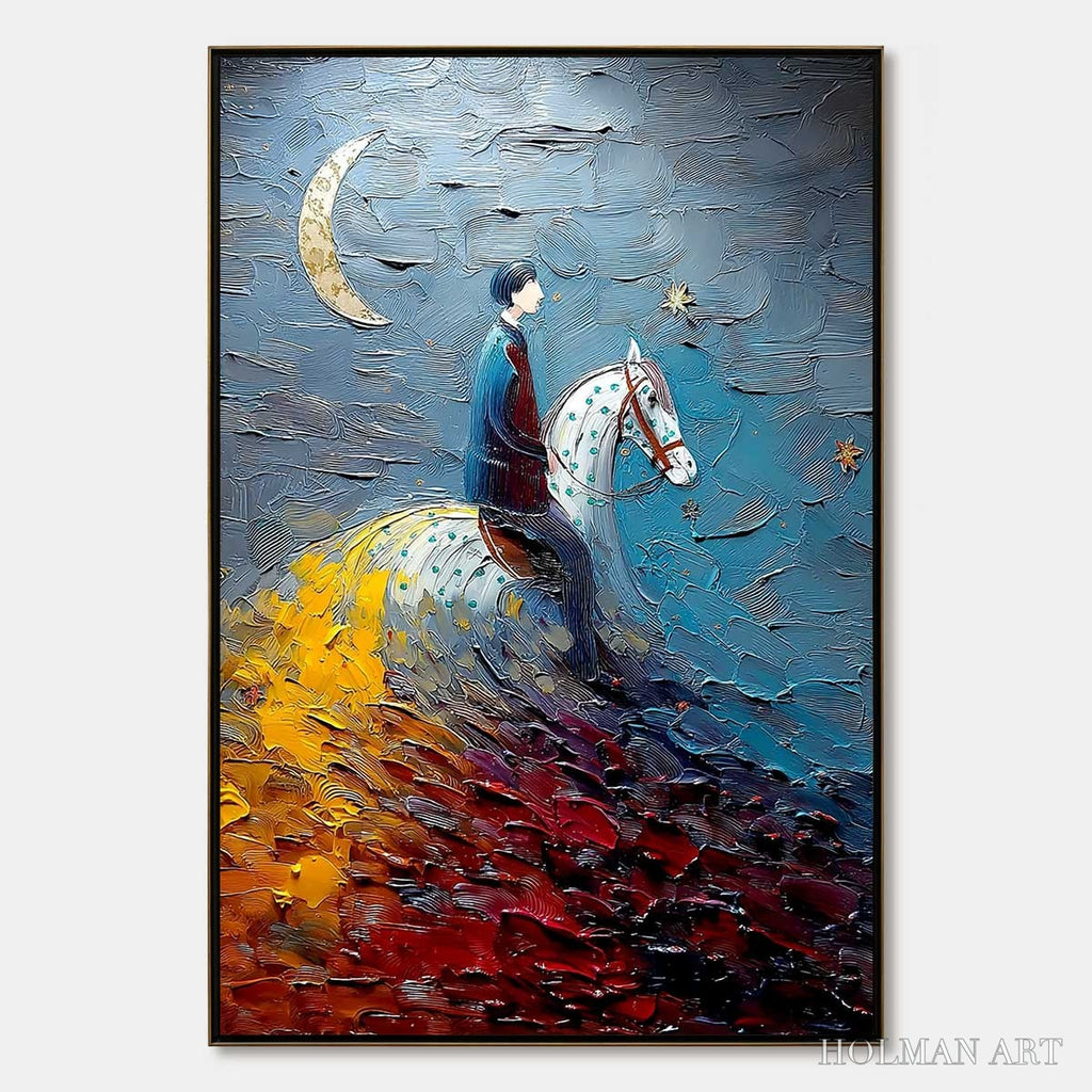 HOLMAN ART Lunar Journey – Textured Figurative Painting of a Rider Under the Moon - image 1