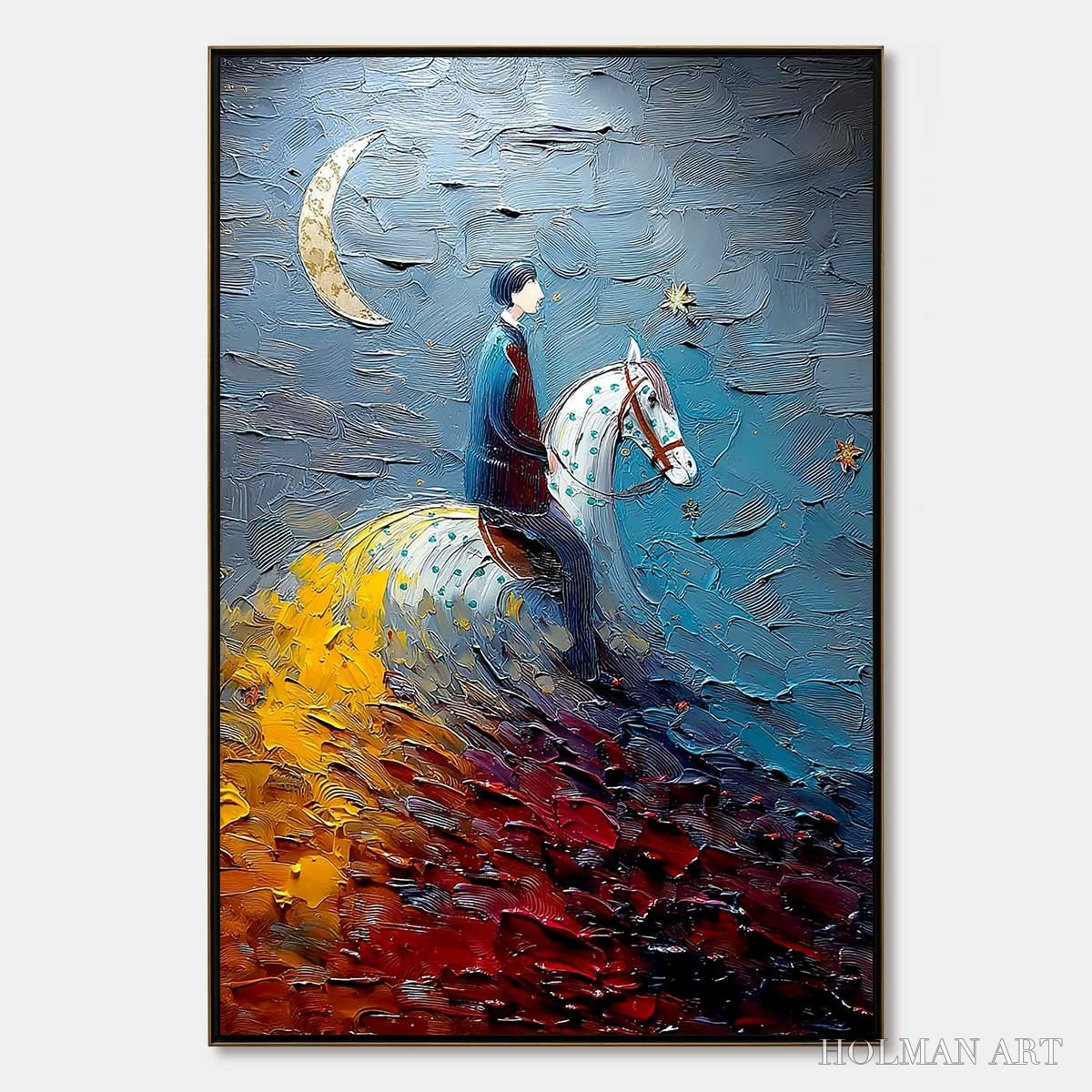 HOLMAN ART Lunar Journey – Textured Figurative Painting of a Rider Under the Moon - image 1
