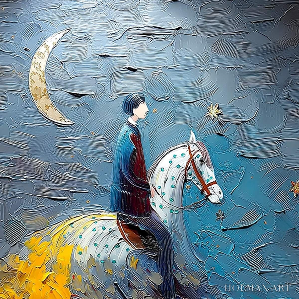 HOLMAN ART Lunar Journey – Textured Figurative Painting of a Rider Under the Moon - image 3
