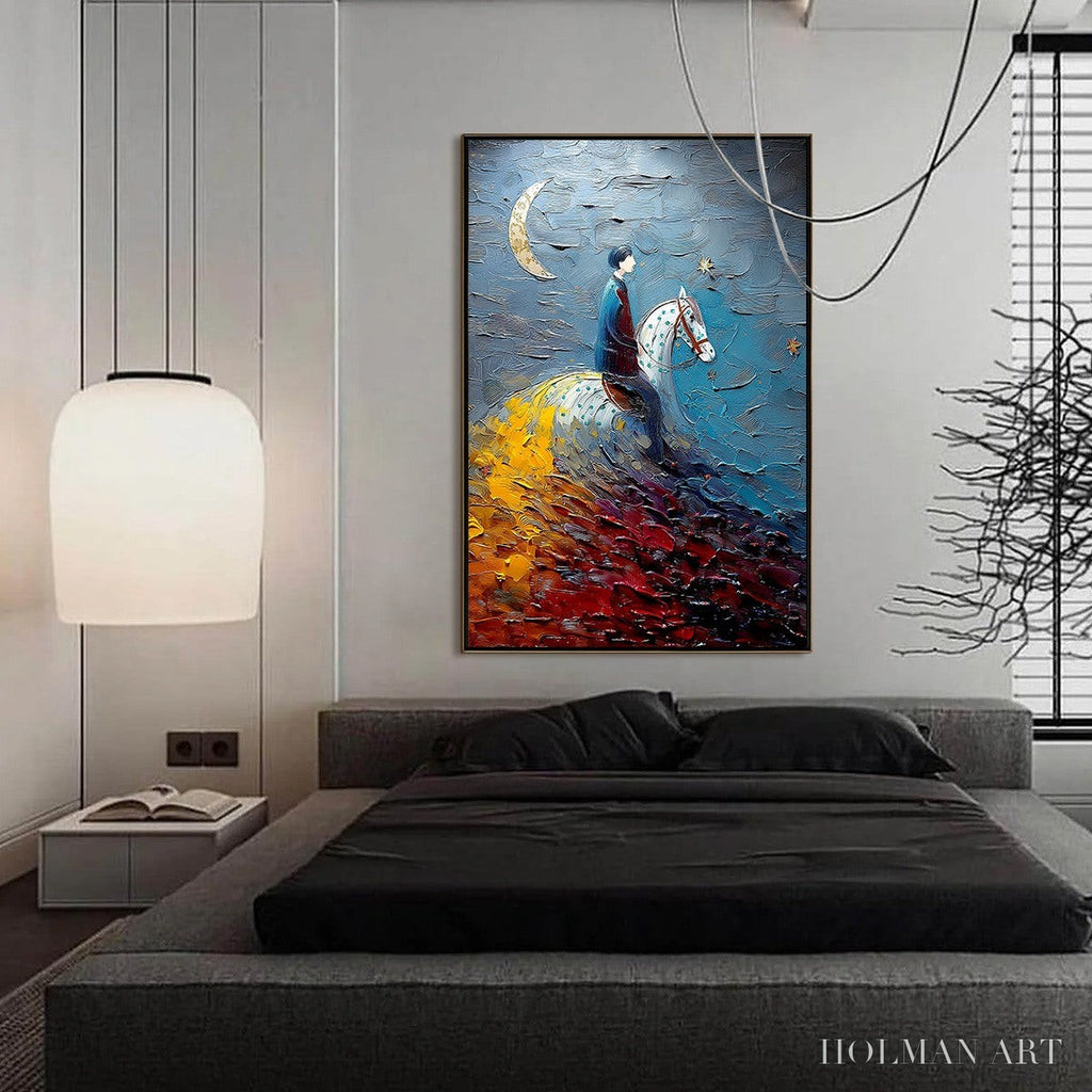 HOLMAN ART Lunar Journey – Textured Figurative Painting of a Rider Under the Moon - image 4