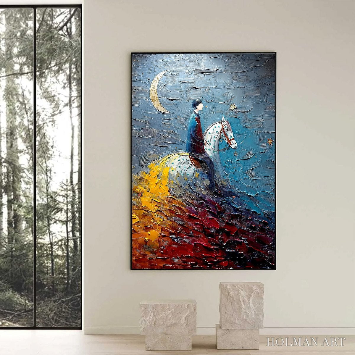 HOLMAN ART Lunar Journey – Textured Figurative Painting of a Rider Under the Moon - image 6