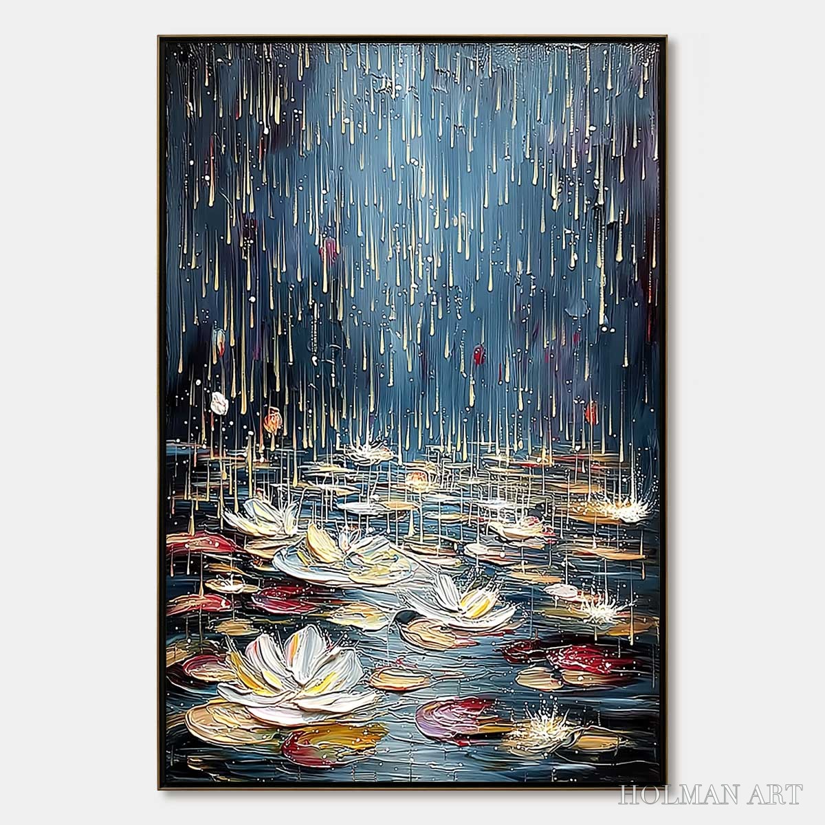 HOLMAN ART Celestial Pond – Textured Impasto Painting of Luminous Water Lilies - image 1