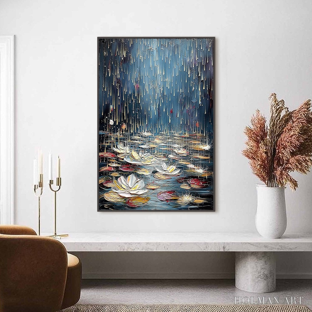 HOLMAN ART Celestial Pond – Textured Impasto Painting of Luminous Water Lilies - image 2
