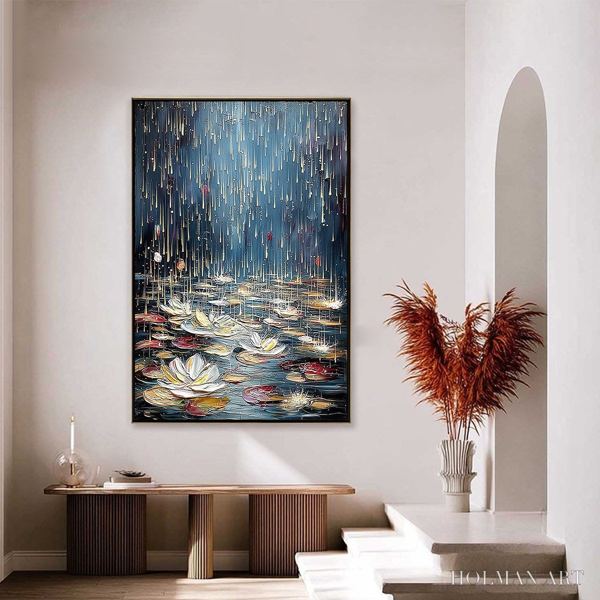 HOLMAN ART Celestial Pond – Textured Impasto Painting of Luminous Water Lilies - image 4