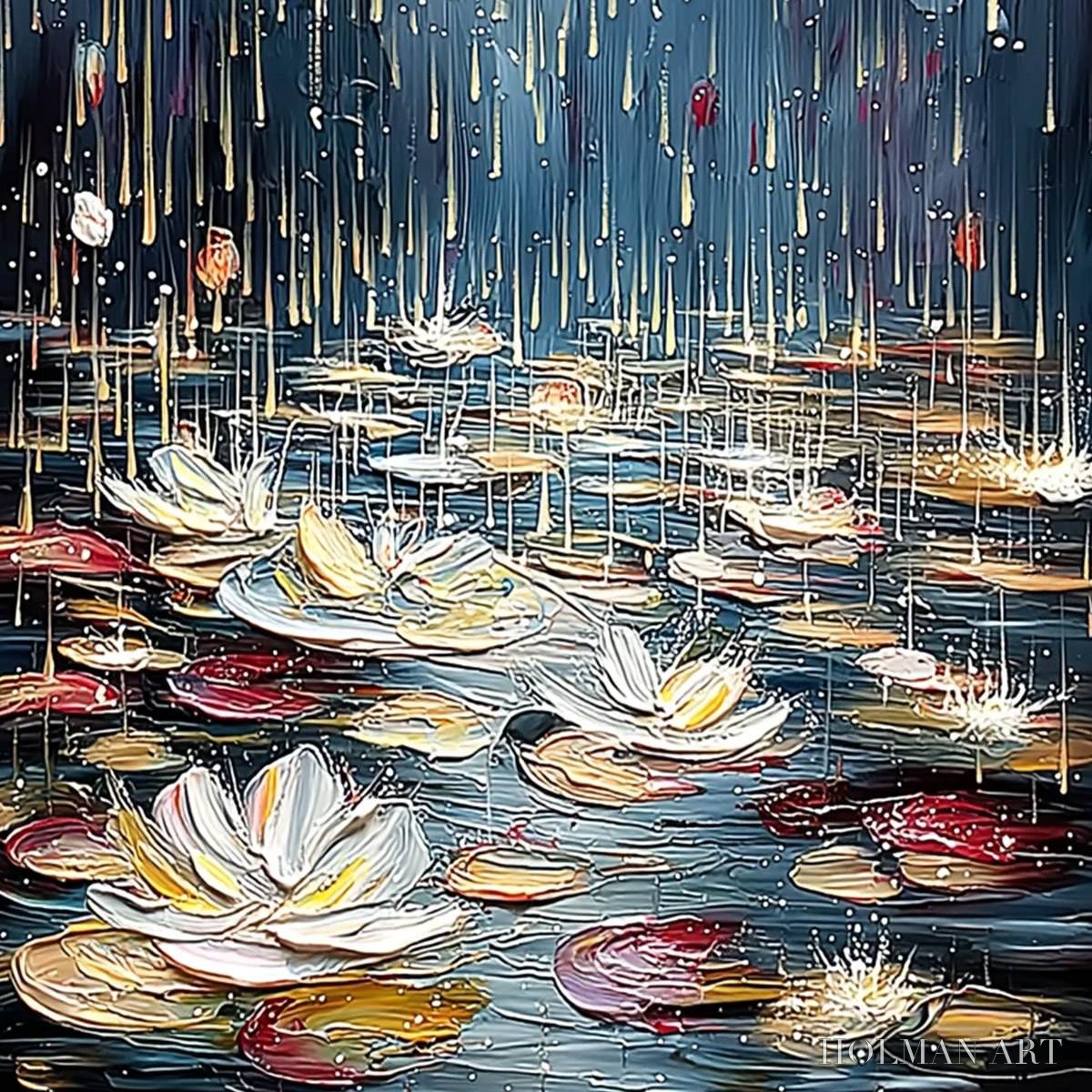 HOLMAN ART Celestial Pond – Textured Impasto Painting of Luminous Water Lilies - image 5