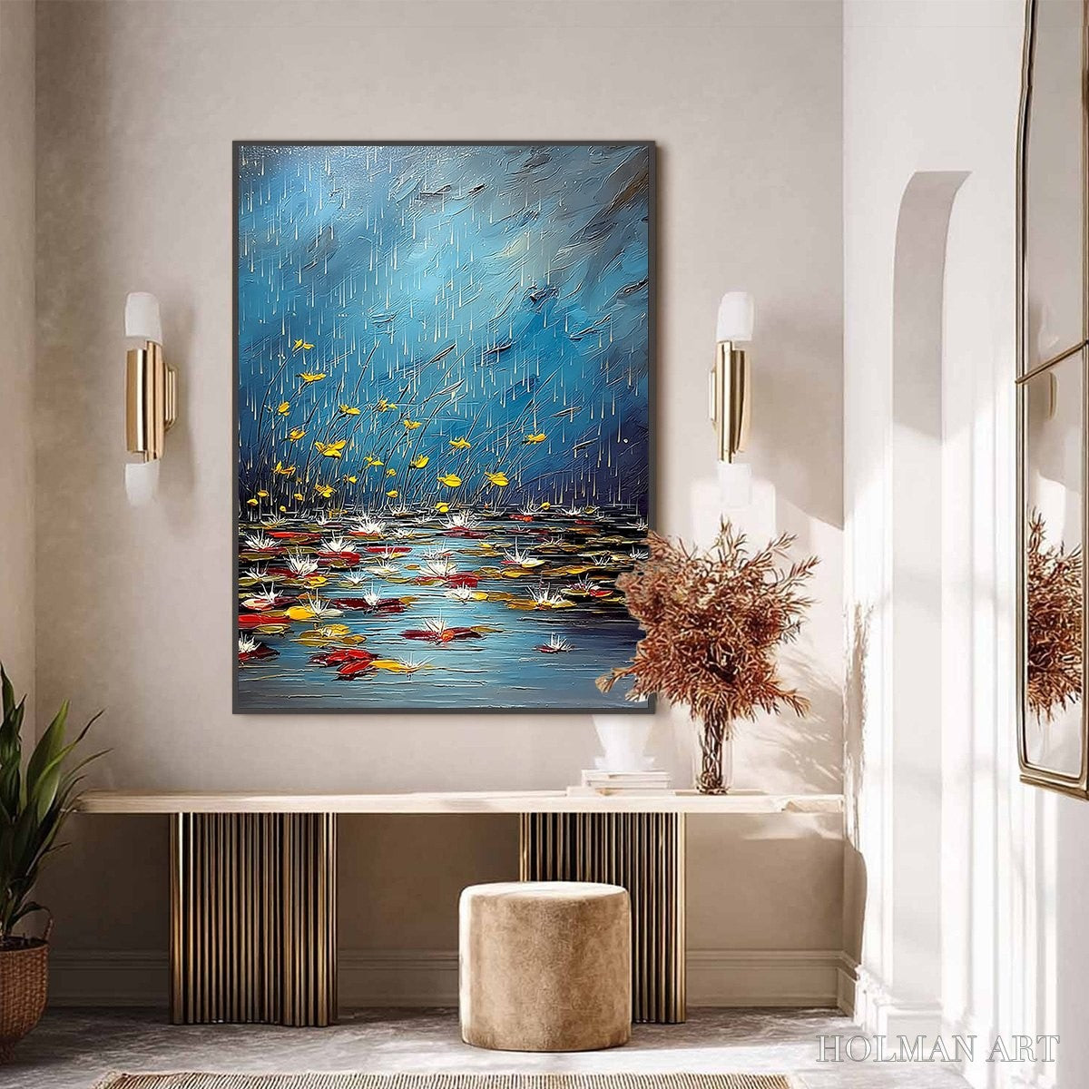 HOLMAN ART Azure Reverie – Textured Impasto Painting of a Lily Pond in the Rain - image 6