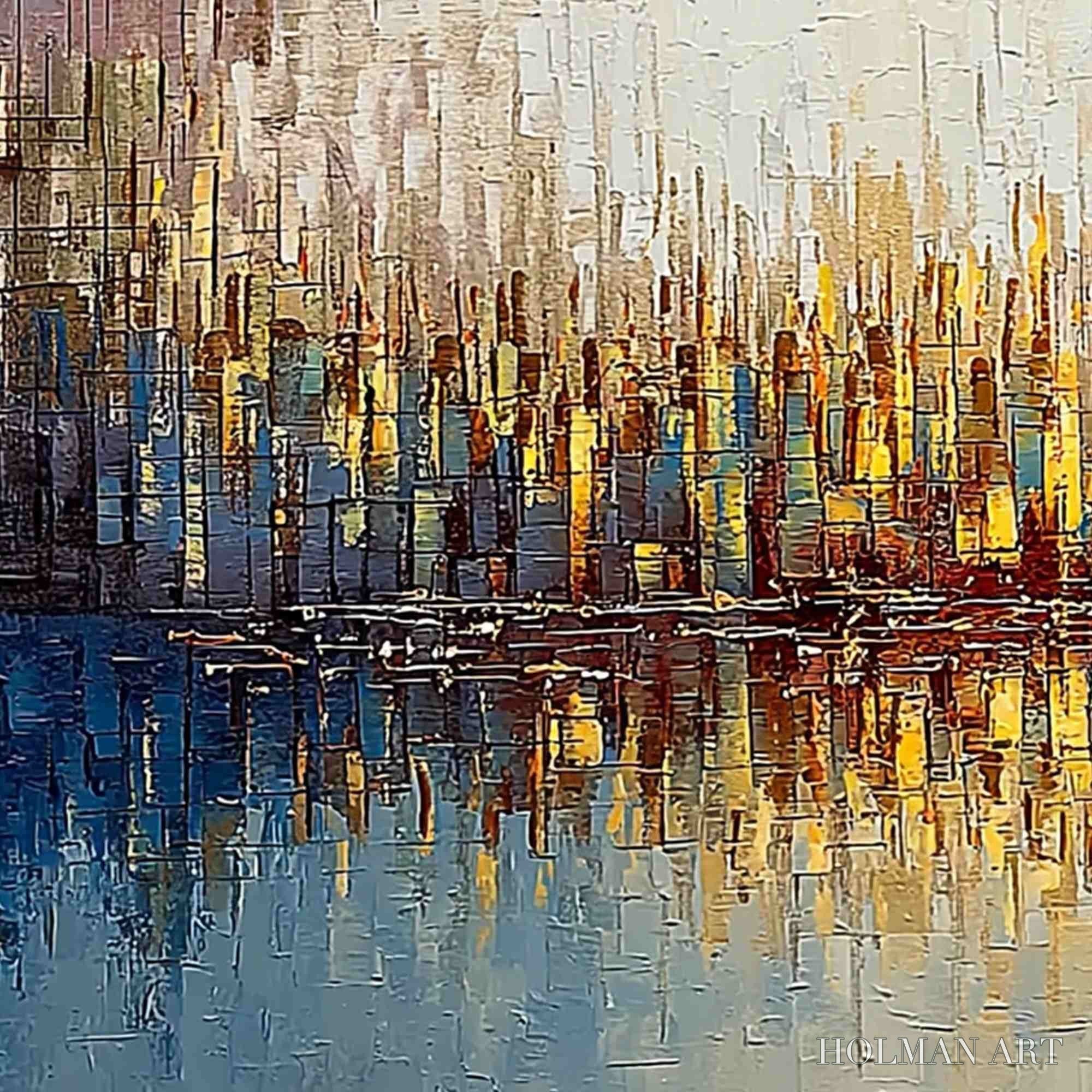 HOLMAN ART Urban Twilight – Textured Palette Knife Abstract Cityscape Painting - image 3