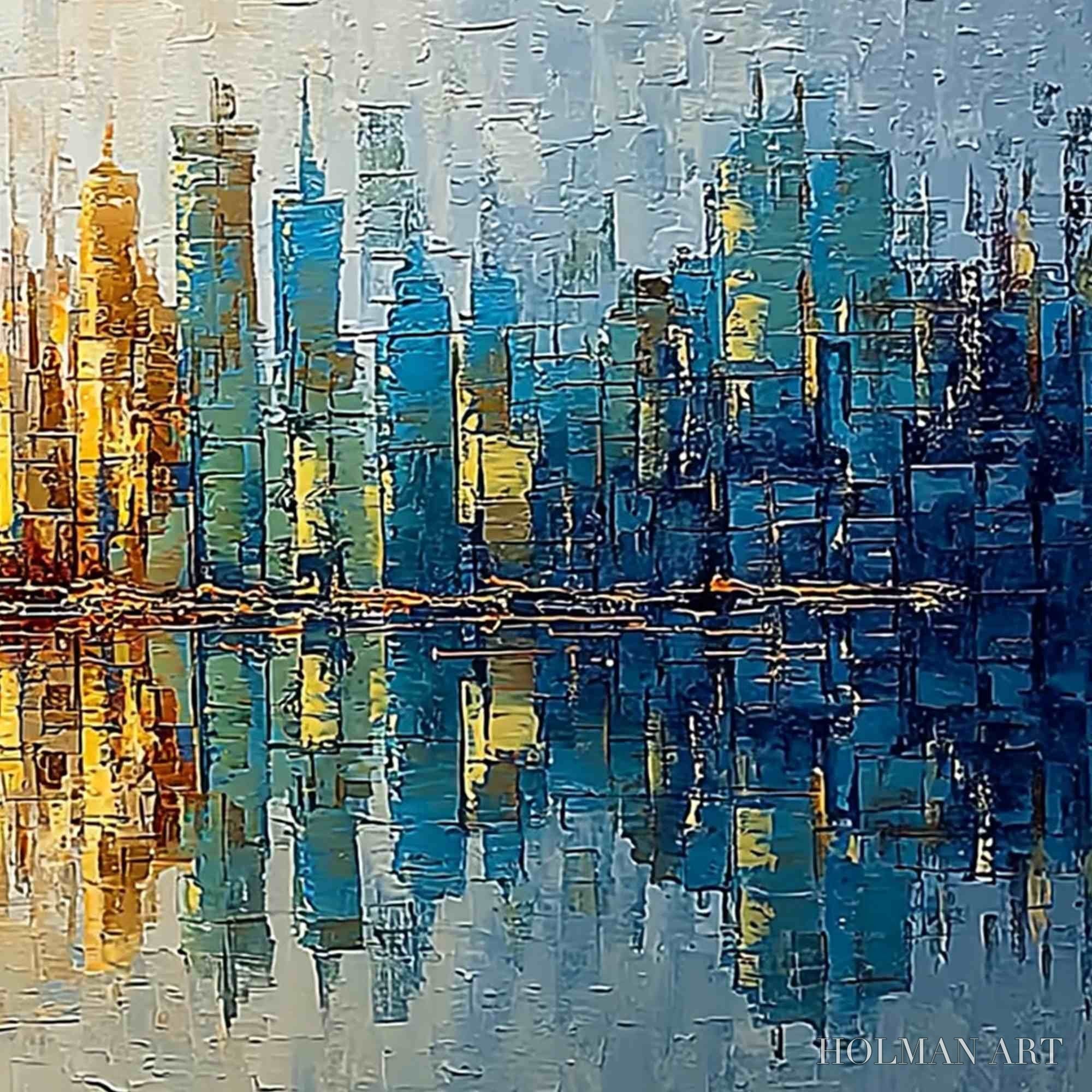 HOLMAN ART Urban Twilight – Textured Palette Knife Abstract Cityscape Painting - image 5