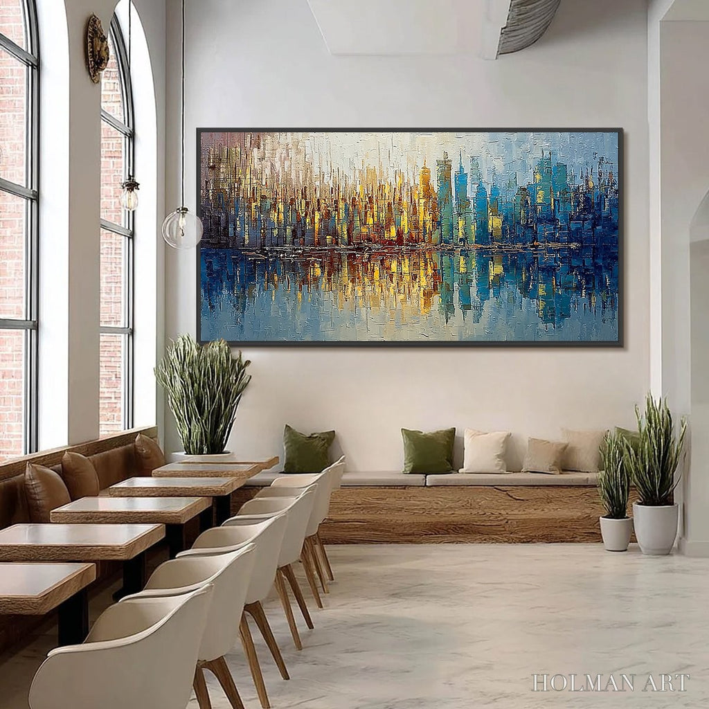 HOLMAN ART Urban Twilight – Textured Palette Knife Abstract Cityscape Painting - image 6