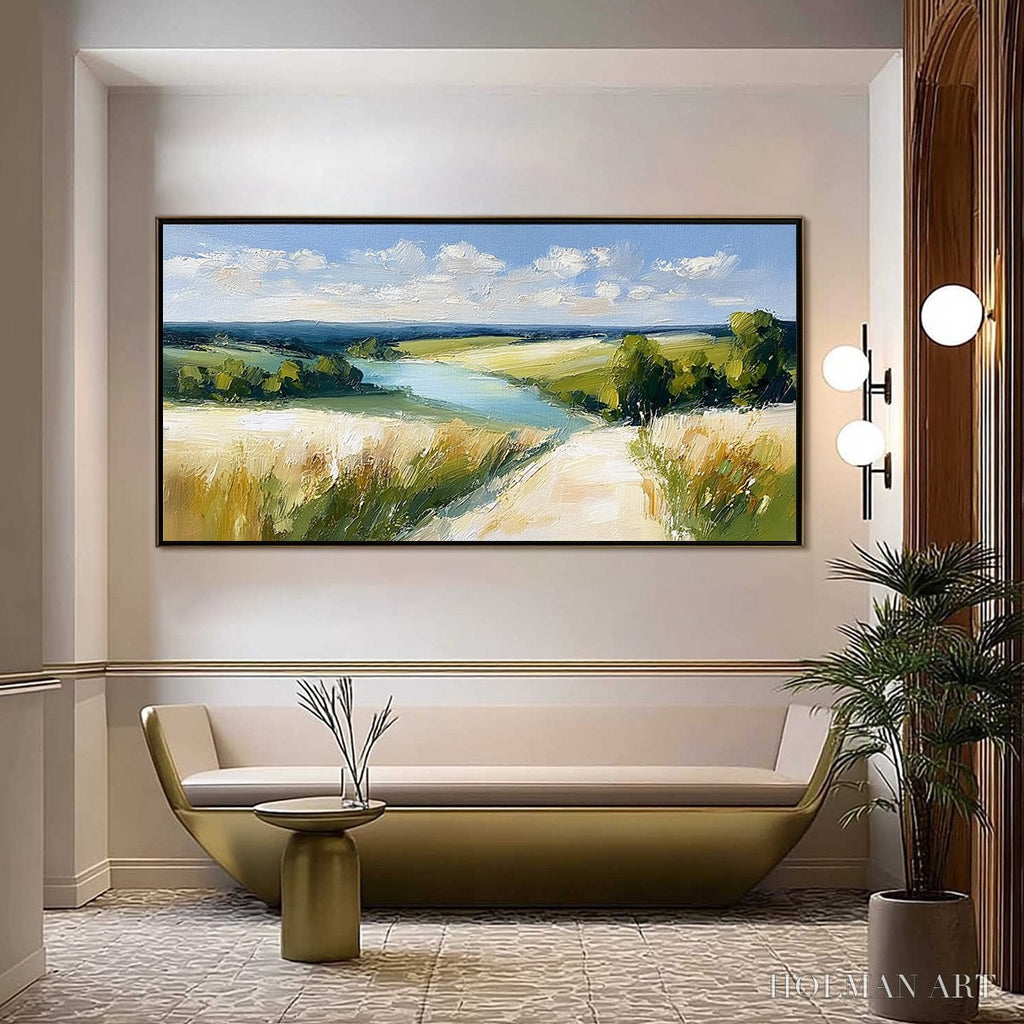 HOLMAN ART Golden Meadow Path – Textured Impasto Landscape Painting of a Countryside River - image 2