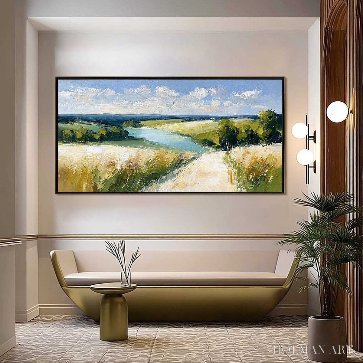 HOLMAN ART Golden Meadow Path – Textured Impasto Landscape Painting of a Countryside River - image 2