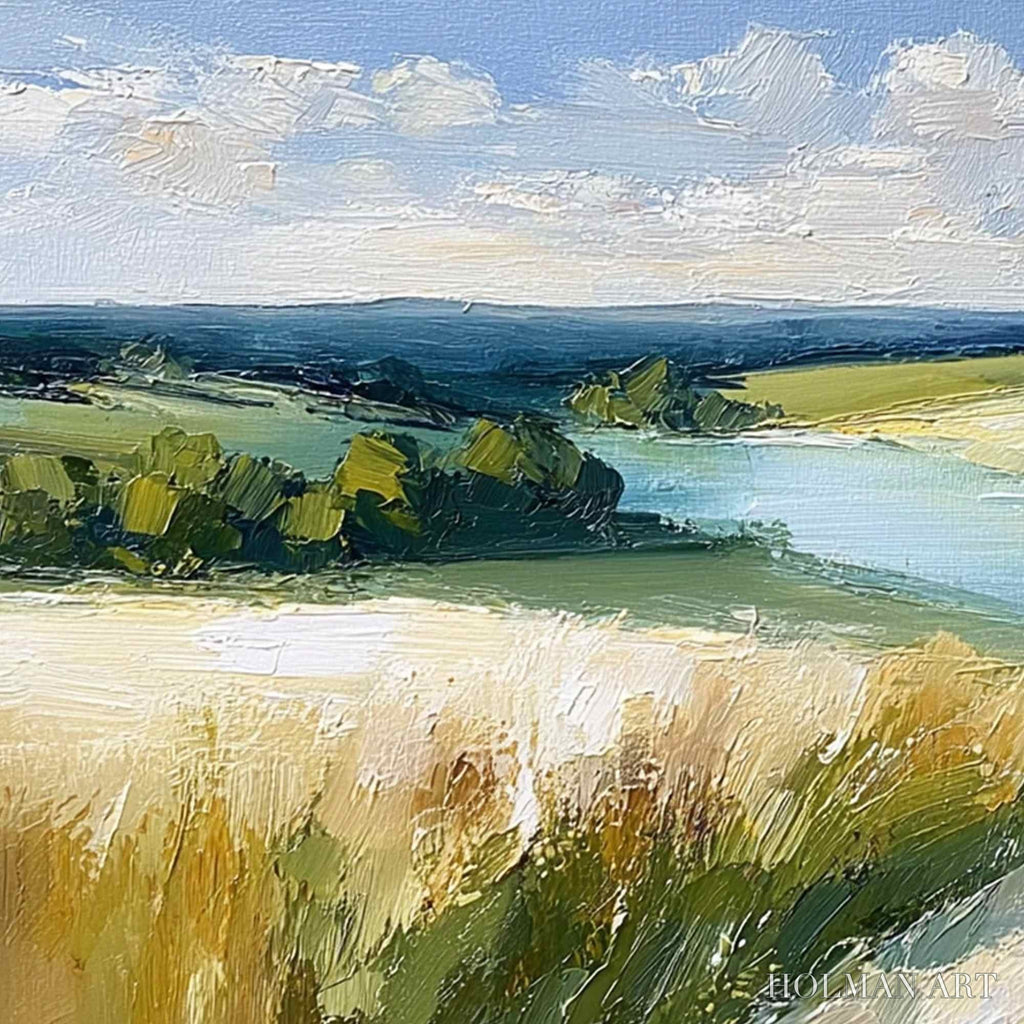HOLMAN ART Golden Meadow Path – Textured Impasto Landscape Painting of a Countryside River - image 3