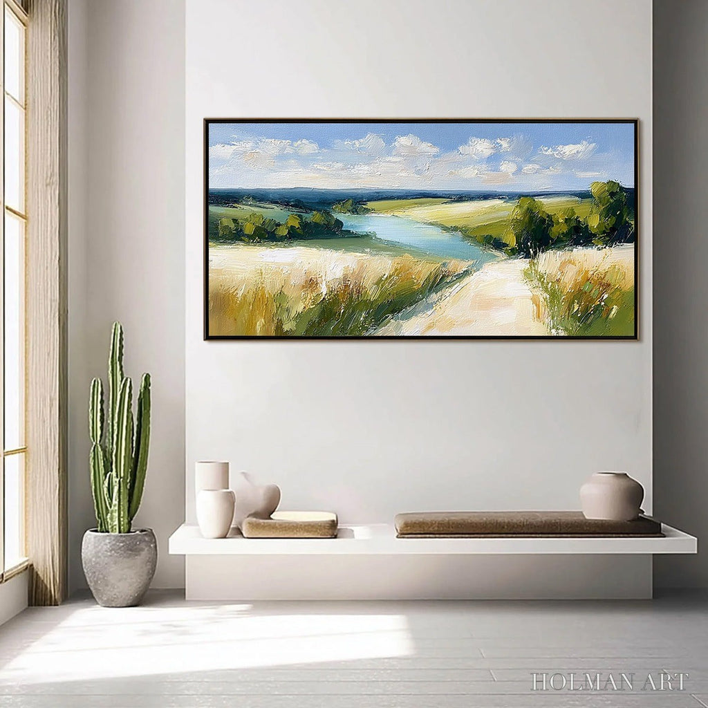 HOLMAN ART Golden Meadow Path – Textured Impasto Landscape Painting of a Countryside River - image 4