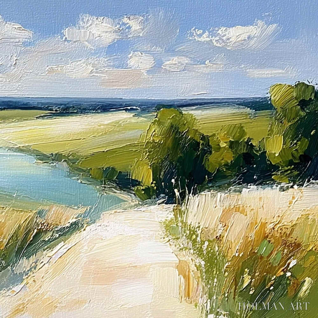 HOLMAN ART Golden Meadow Path – Textured Impasto Landscape Painting of a Countryside River - image 5