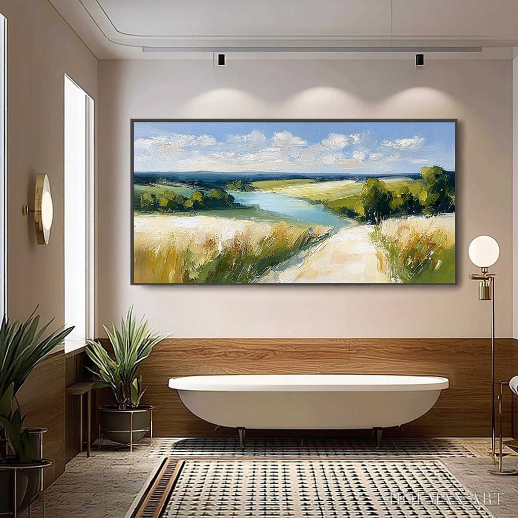 HOLMAN ART Golden Meadow Path – Textured Impasto Landscape Painting of a Countryside River - image 6