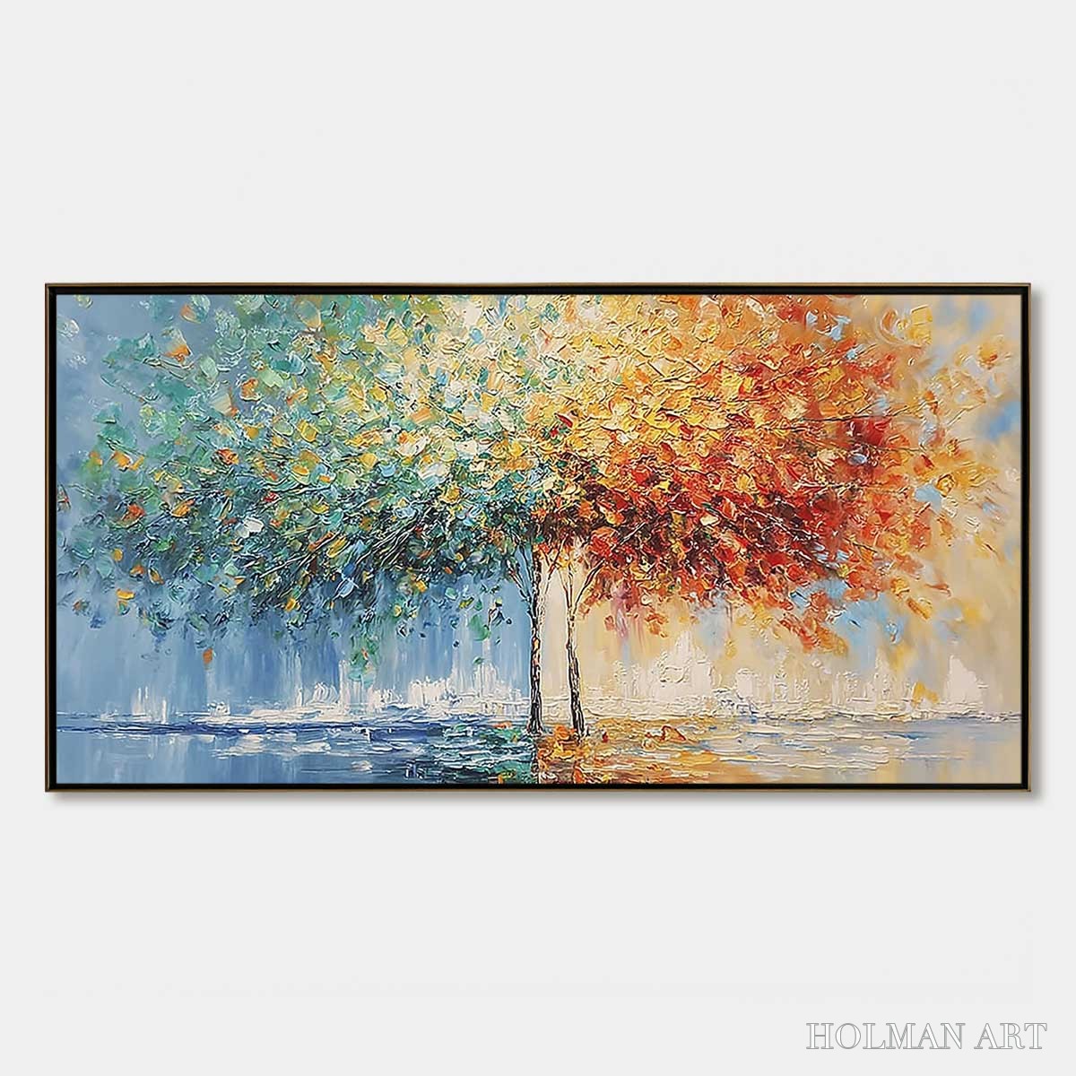 HOLMAN ART Harmony in Transition – Colorful Palette Knife Tree Landscape Oil Painting - image 1