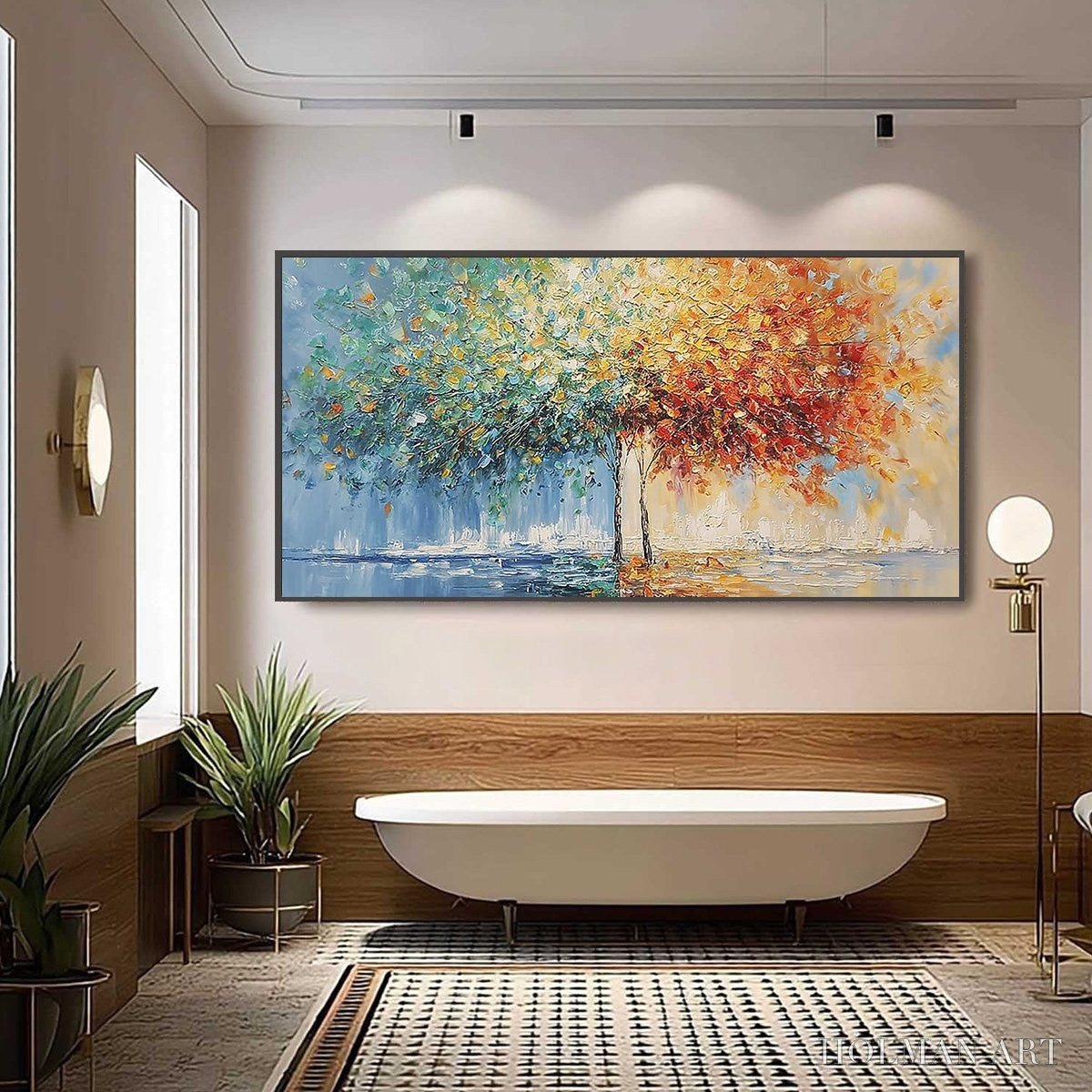 HOLMAN ART Harmony in Transition – Colorful Palette Knife Tree Landscape Oil Painting - image 2