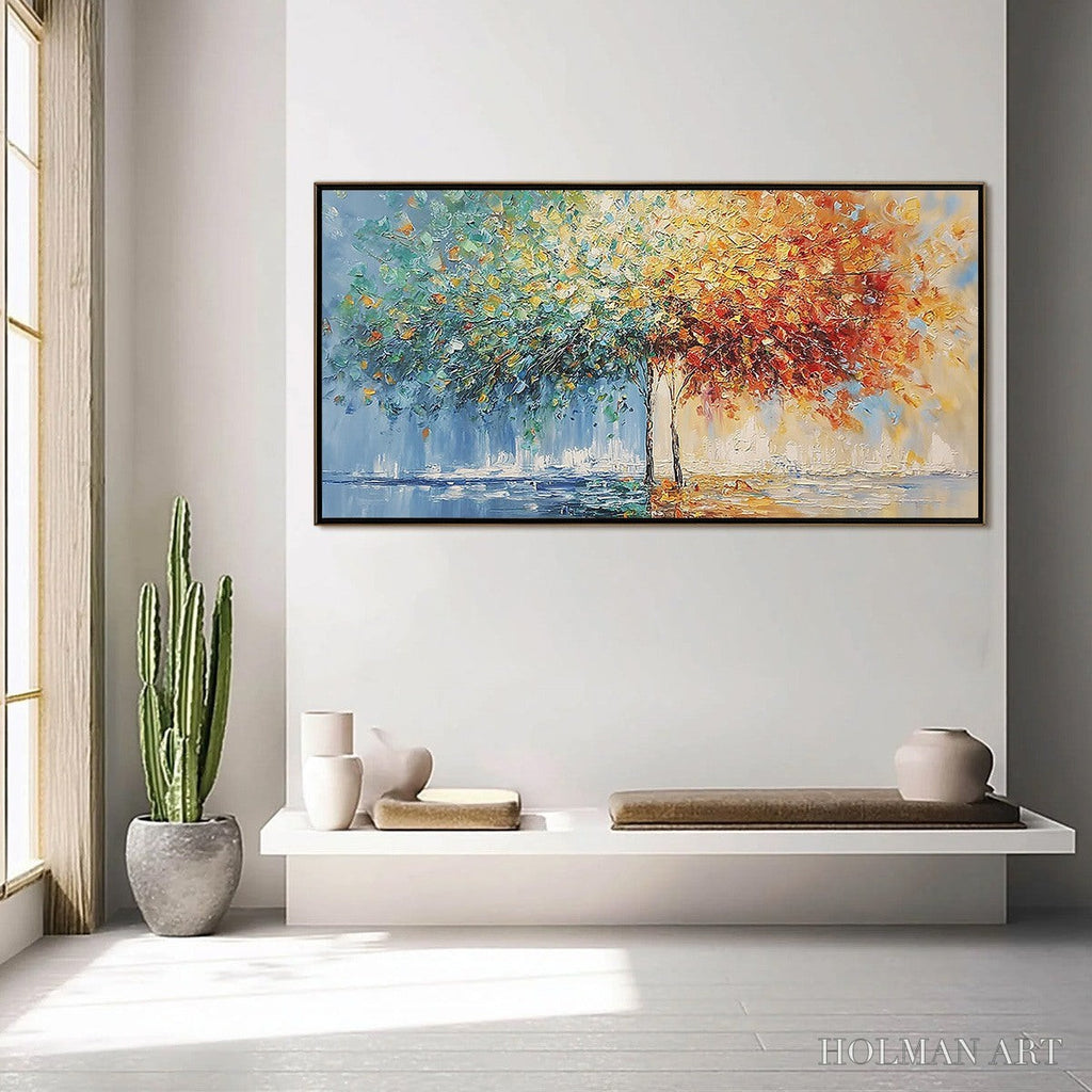 HOLMAN ART Harmony in Transition – Colorful Palette Knife Tree Landscape Oil Painting - image 4