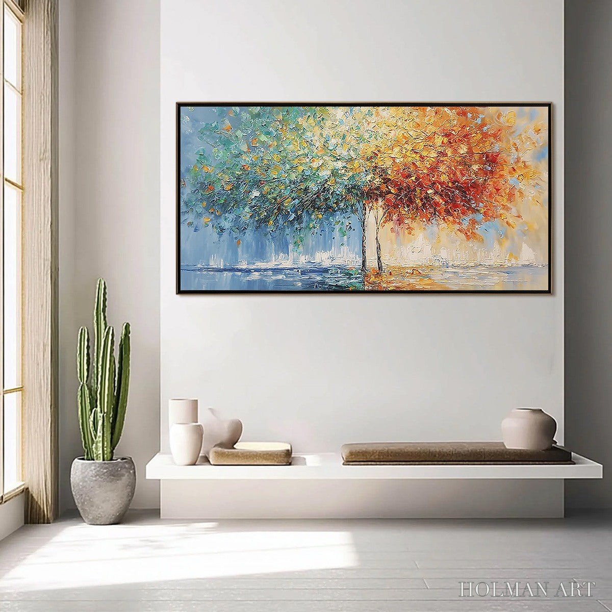 HOLMAN ART Harmony in Transition – Colorful Palette Knife Tree Landscape Oil Painting - image 4