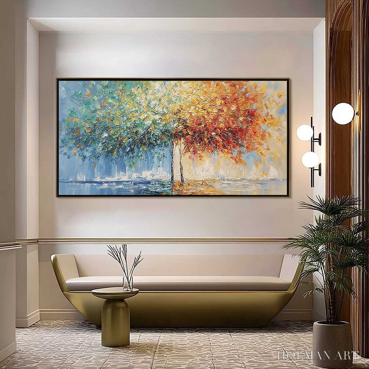 HOLMAN ART Harmony in Transition – Colorful Palette Knife Tree Landscape Oil Painting - image 6