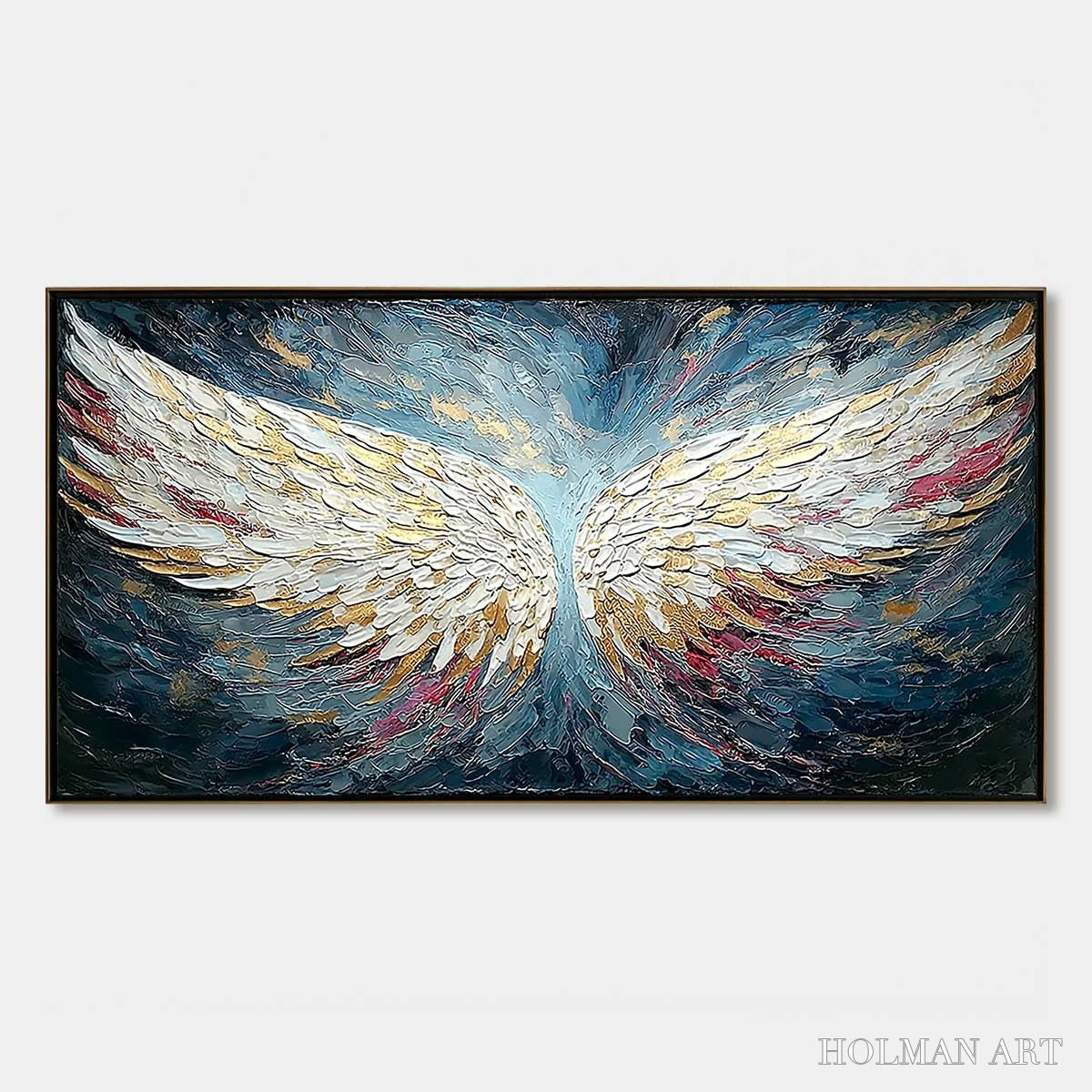 HOLMAN ART Celestial Ascent – Heavily Textured Abstract Angel Wings Oil Painting - image 1