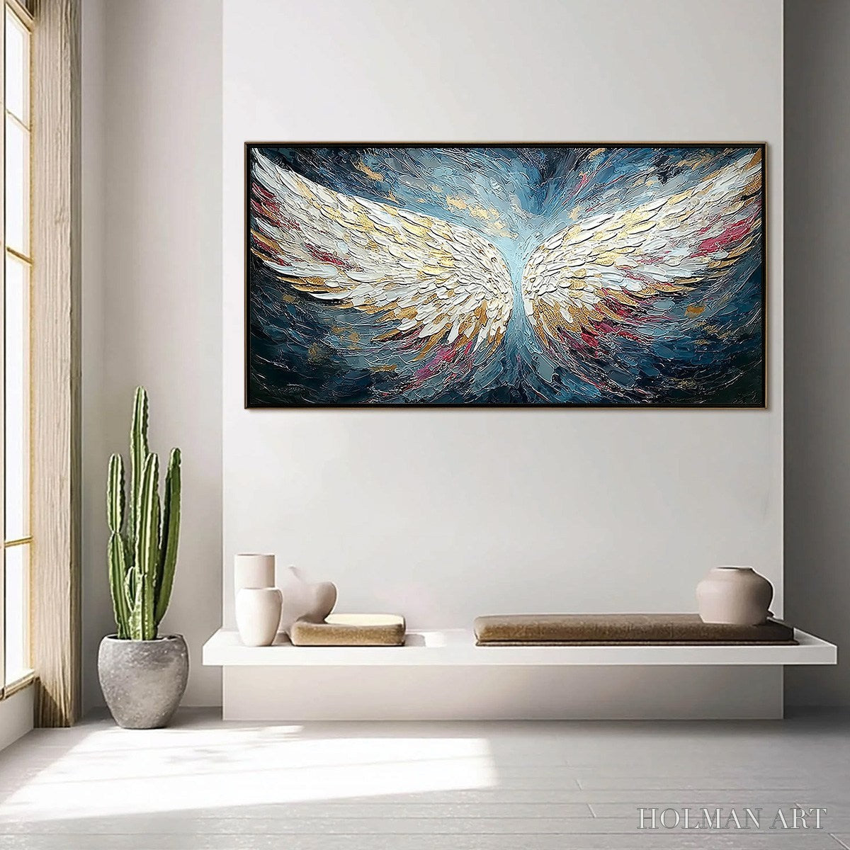 HOLMAN ART Celestial Ascent – Heavily Textured Abstract Angel Wings Oil Painting - image 4