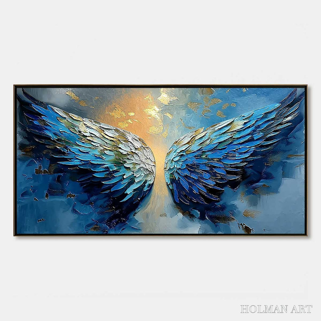 HOLMAN ART Celestial Ascension – Textured Abstract Angel Wings Painting with Gold Leaf - image 1