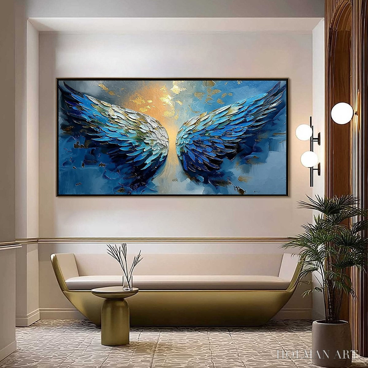 HOLMAN ART Celestial Ascension – Textured Abstract Angel Wings Painting with Gold Leaf - image 2