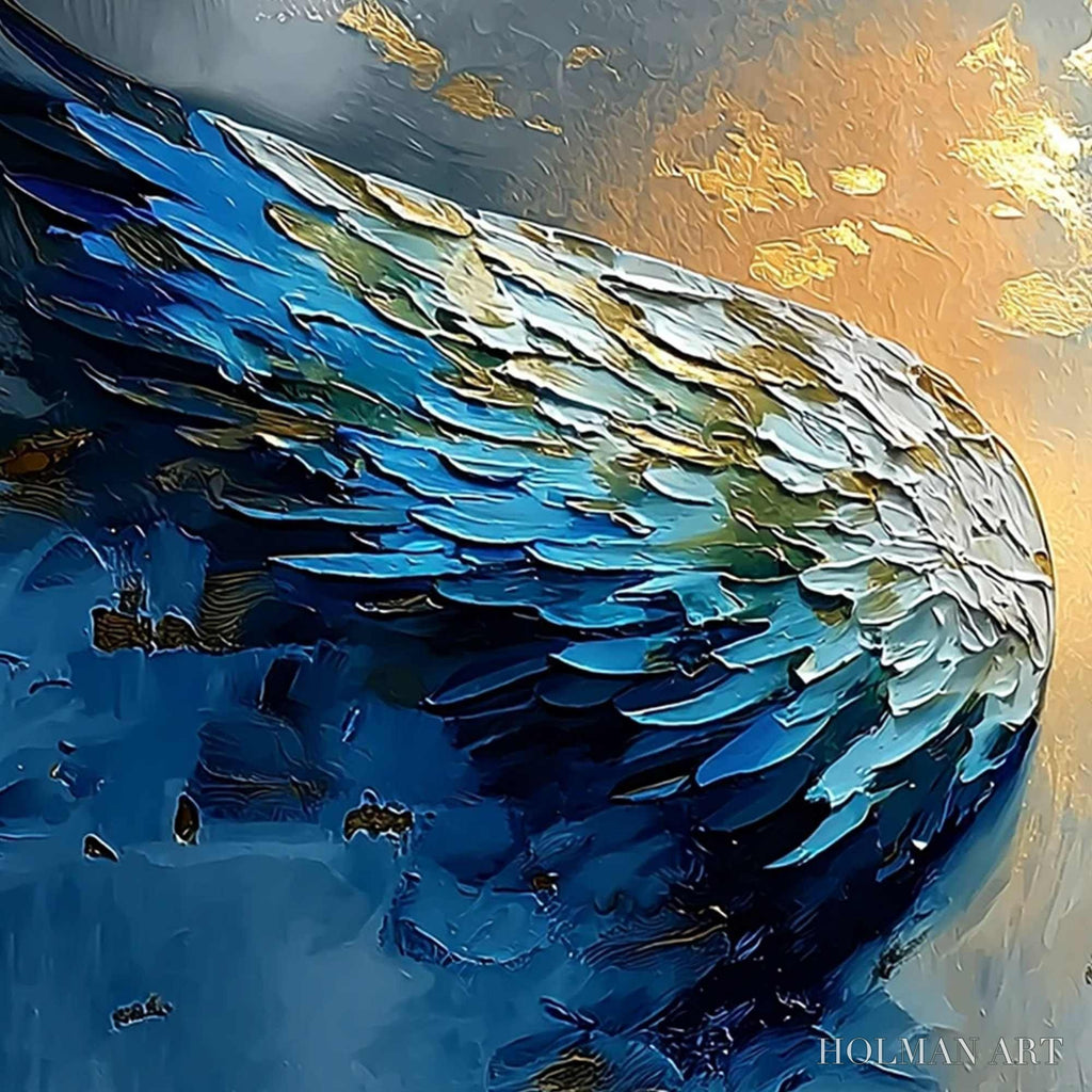 HOLMAN ART Celestial Ascension – Textured Abstract Angel Wings Painting with Gold Leaf - image 3