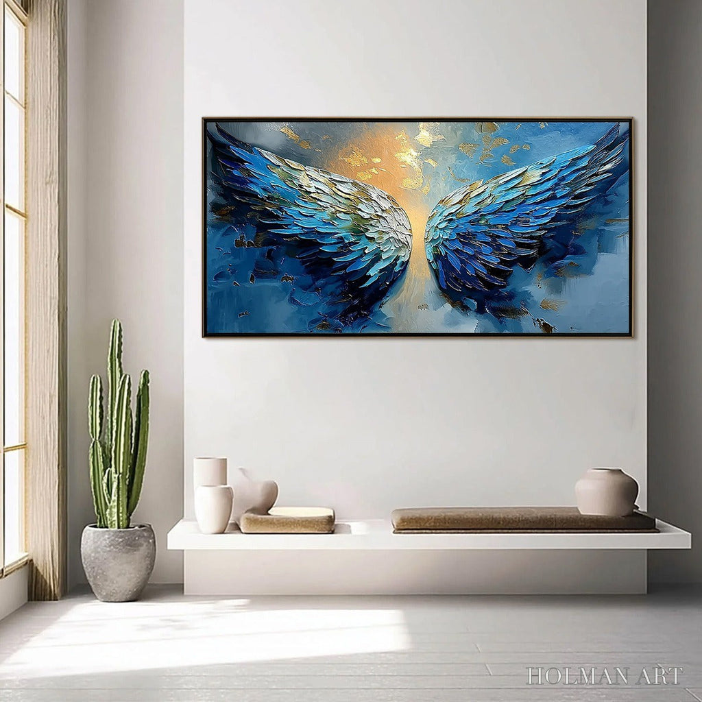 HOLMAN ART Celestial Ascension – Textured Abstract Angel Wings Painting with Gold Leaf - image 4