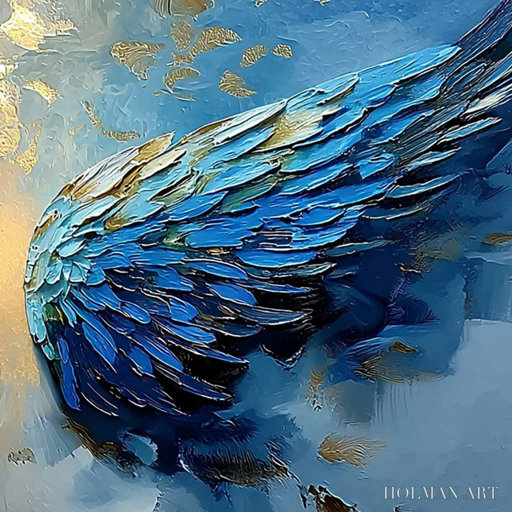 HOLMAN ART Celestial Ascension – Textured Abstract Angel Wings Painting with Gold Leaf - image 5