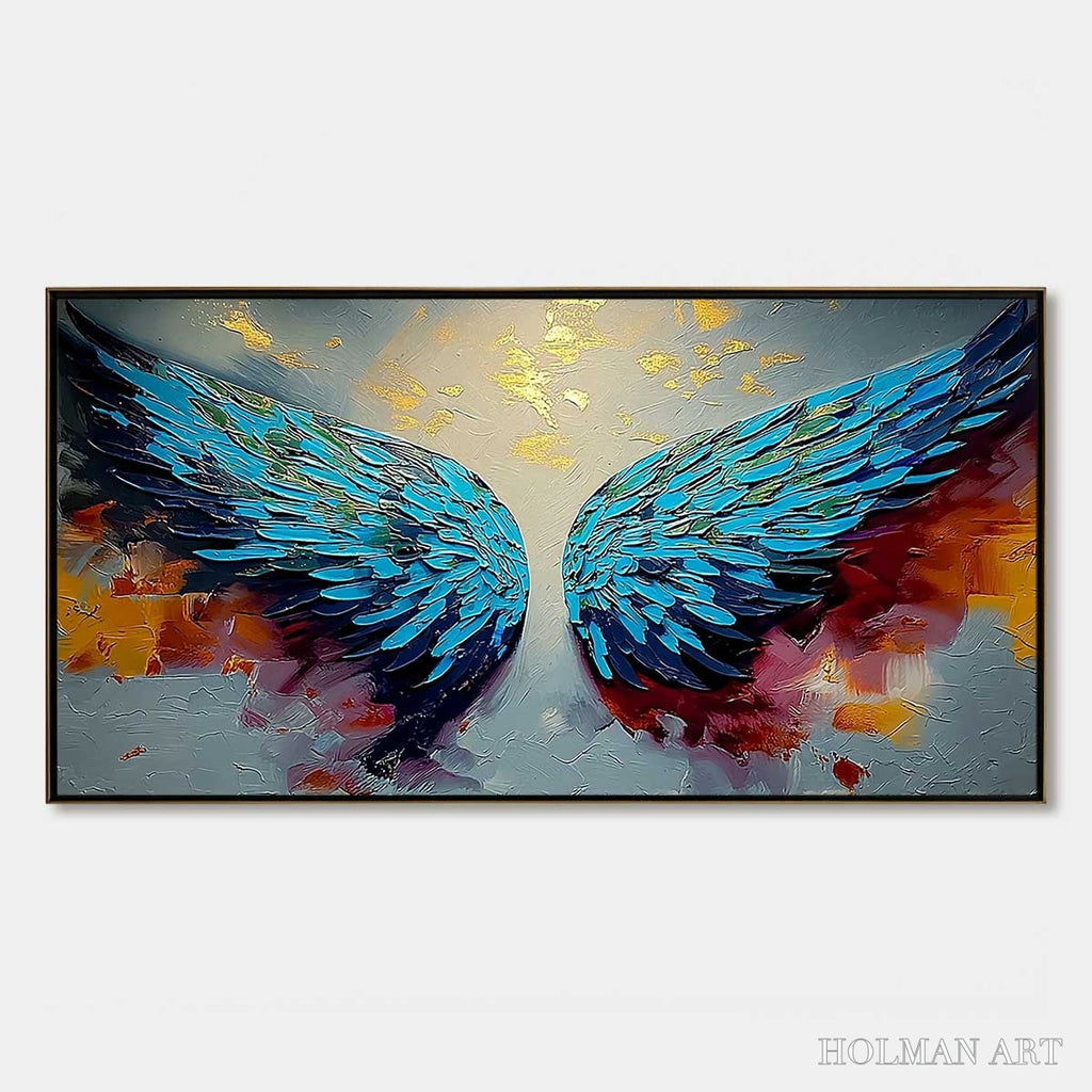 HOLMAN ART Celestial Ascent – Abstract Angel Wings Impasto Oil Painting with Gold Leaf - image 1