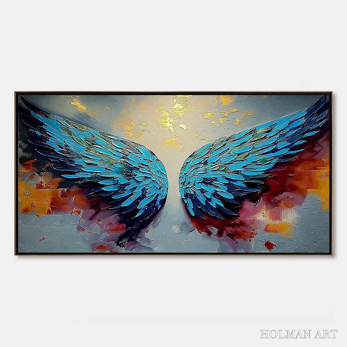 HOLMAN ART Celestial Ascent – Abstract Angel Wings Impasto Oil Painting with Gold Leaf - image 1