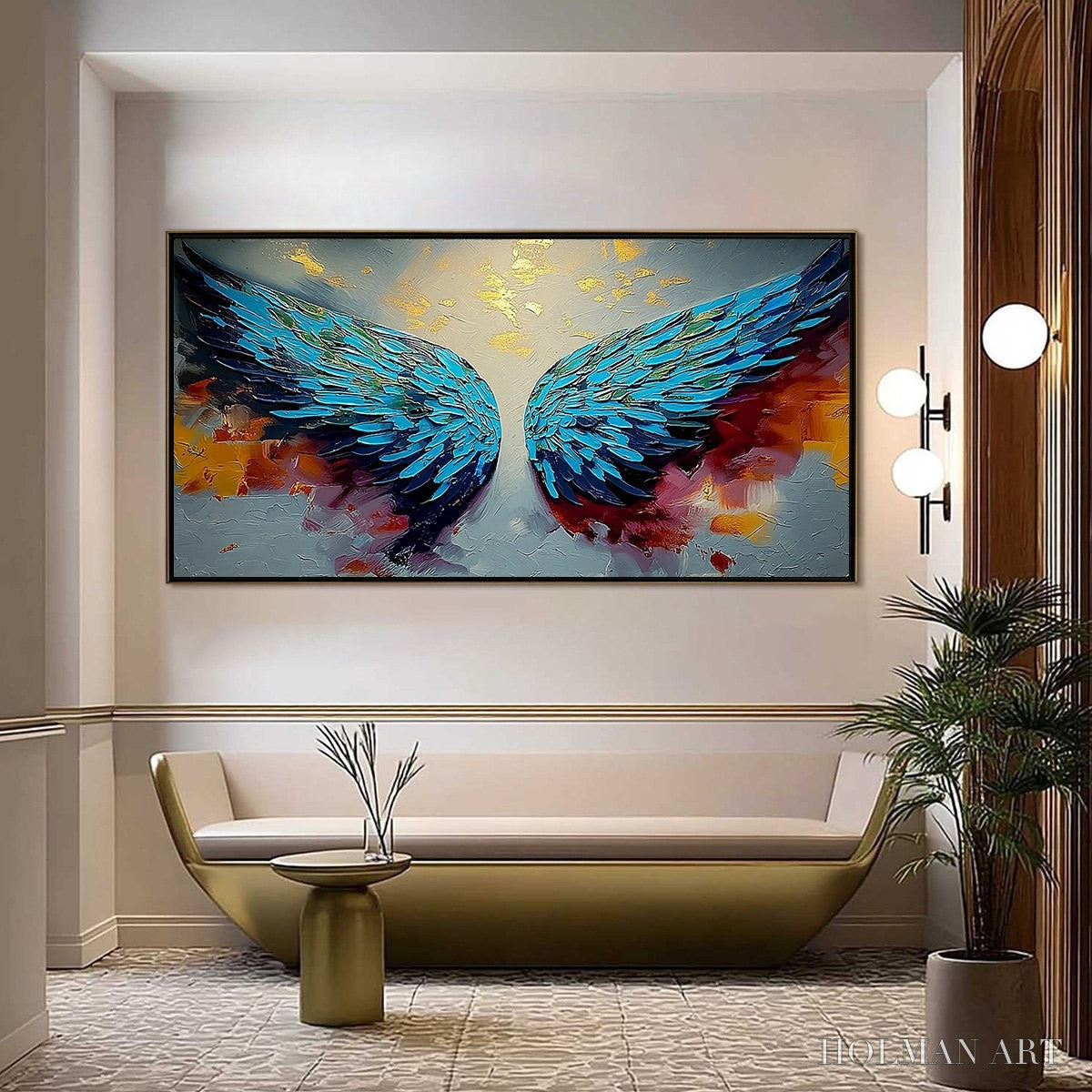 HOLMAN ART Celestial Ascent – Abstract Angel Wings Impasto Oil Painting with Gold Leaf - image 2