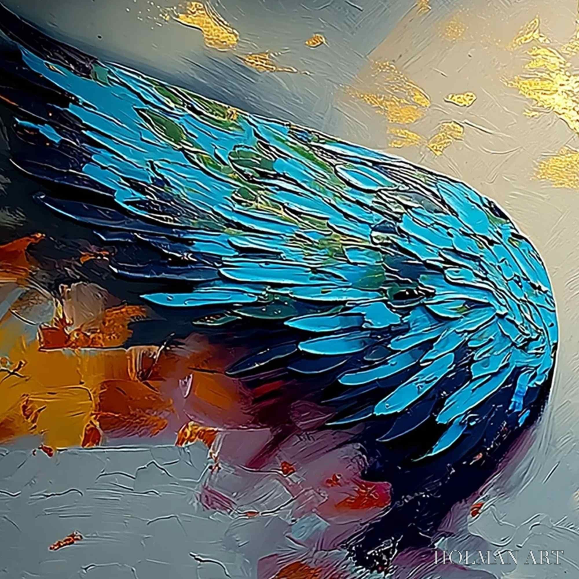 HOLMAN ART Celestial Ascent – Abstract Angel Wings Impasto Oil Painting with Gold Leaf - image 3