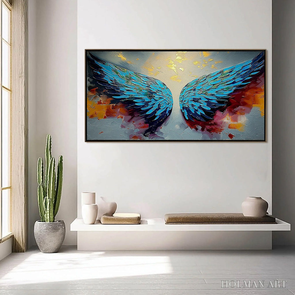 HOLMAN ART Celestial Ascent – Abstract Angel Wings Impasto Oil Painting with Gold Leaf - image 4