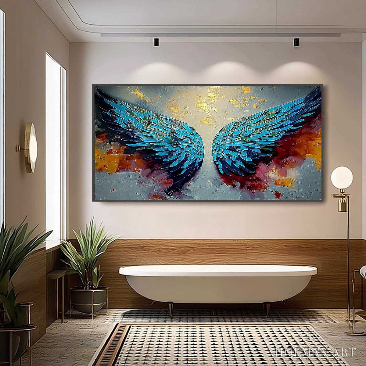 HOLMAN ART Celestial Ascent – Abstract Angel Wings Impasto Oil Painting with Gold Leaf - image 6