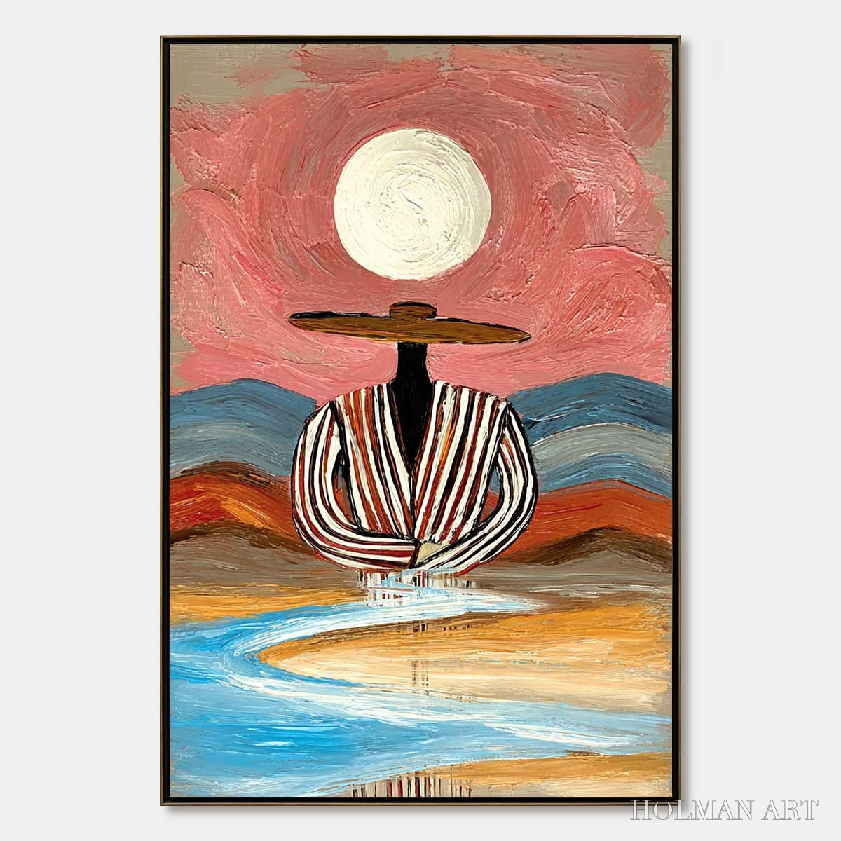 HOLMAN ART Riverbed Solitude – Textured Boho Figurative Portrait Painting on Canvas - image 1