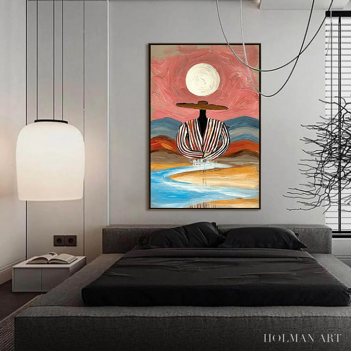 HOLMAN ART Riverbed Solitude – Textured Boho Figurative Portrait Painting on Canvas - image 4