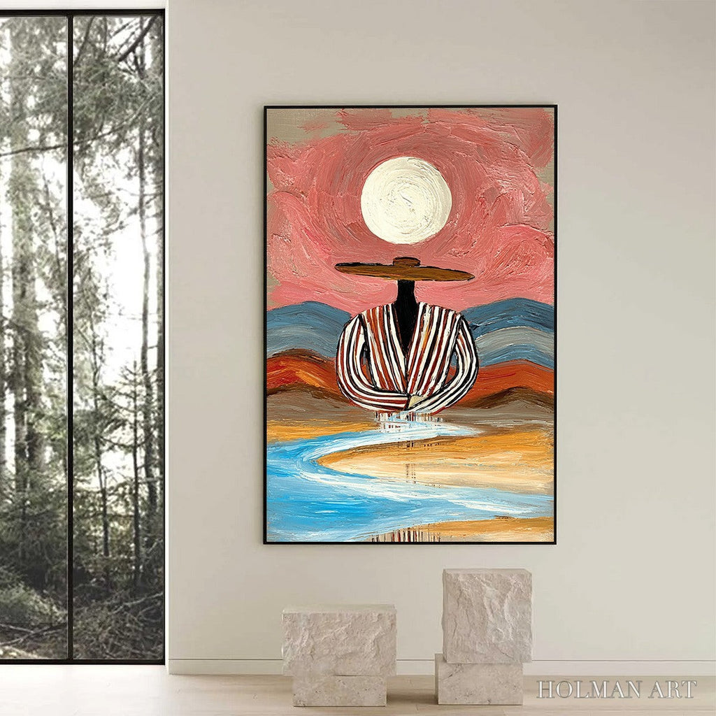 HOLMAN ART Riverbed Solitude – Textured Boho Figurative Portrait Painting on Canvas - image 6