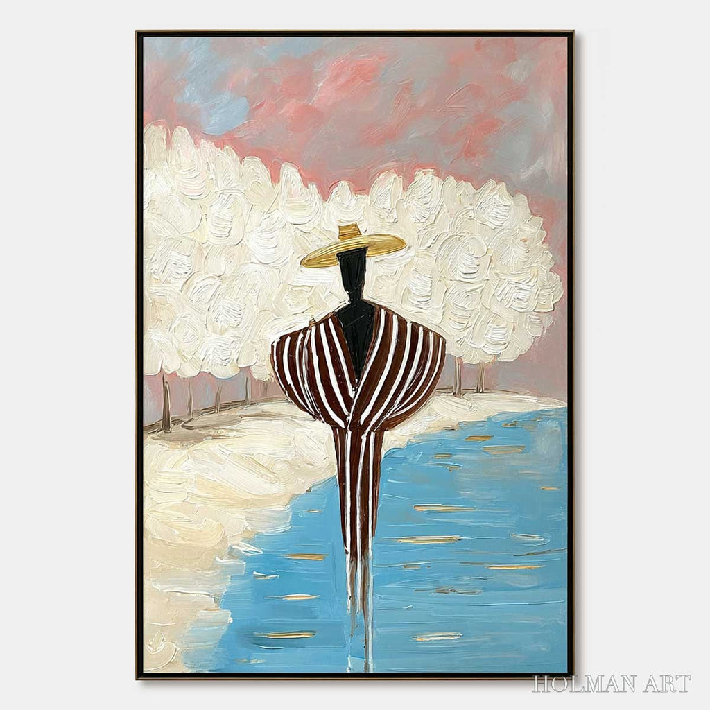 HOLMAN ART Serene Reflection – Textured Figurative Painting of a Person by the Water - image 1