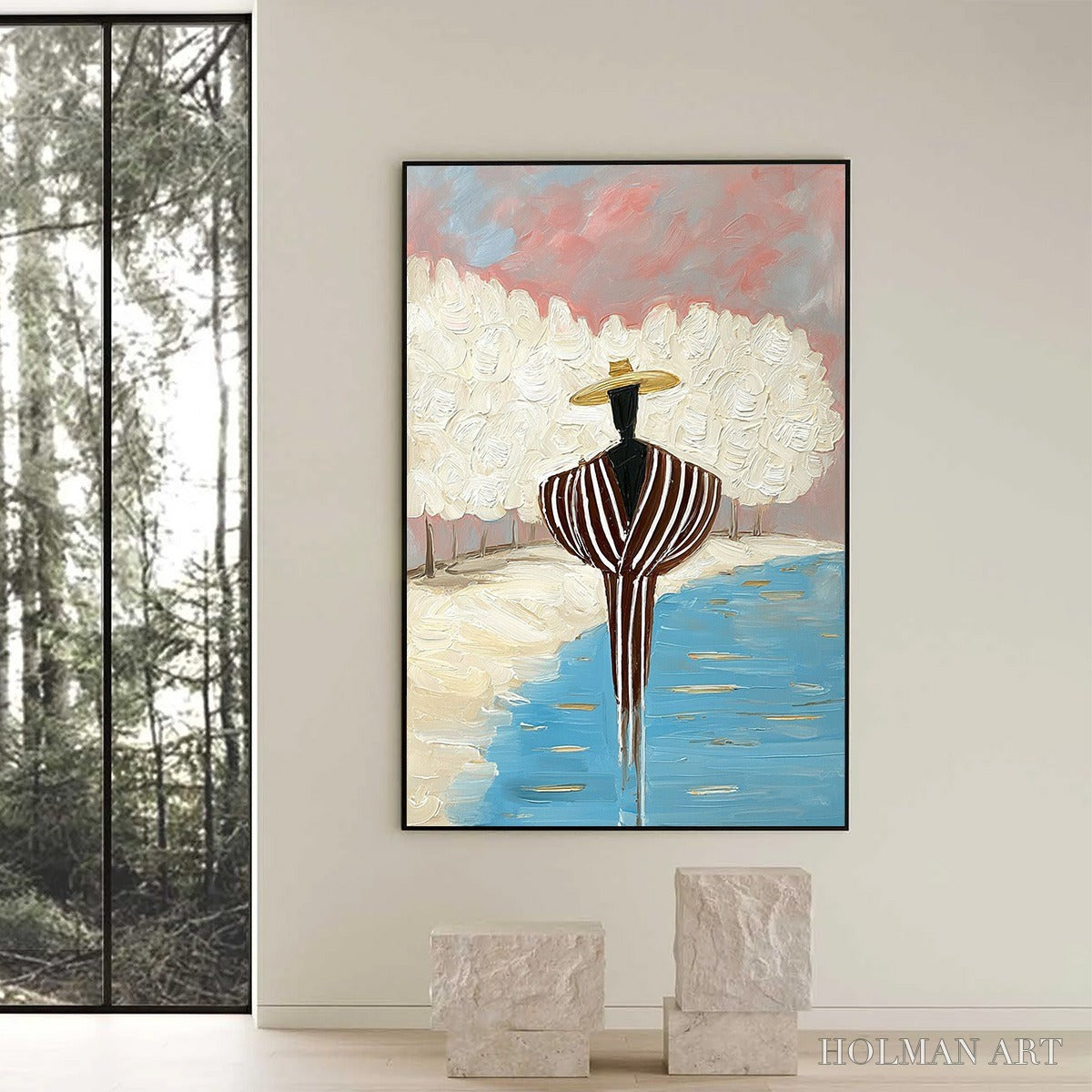 HOLMAN ART Serene Reflection – Textured Figurative Painting of a Person by the Water - image 6