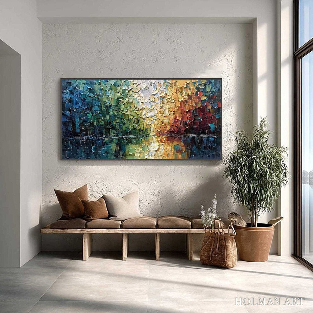 HOLMAN ART Aurora'S Reflection – Heavily Textured Abstract Impasto Landscape Painting - image 4