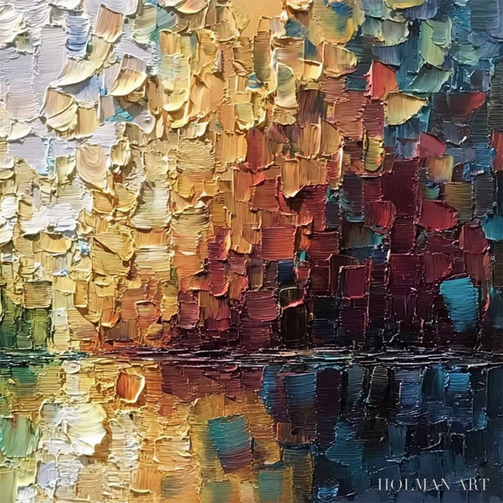 HOLMAN ART Aurora'S Reflection – Heavily Textured Abstract Impasto Landscape Painting - image 5