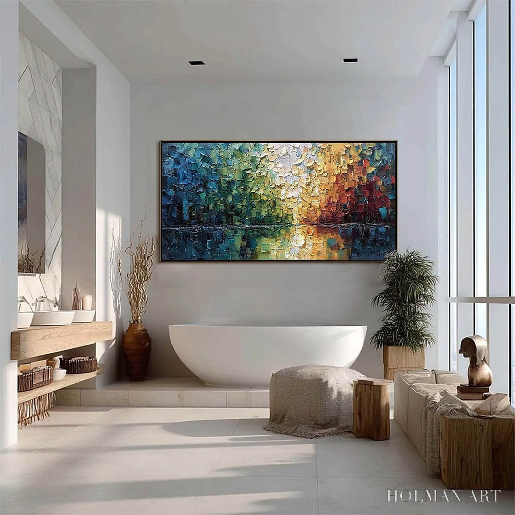 HOLMAN ART Aurora'S Reflection – Heavily Textured Abstract Impasto Landscape Painting - image 6