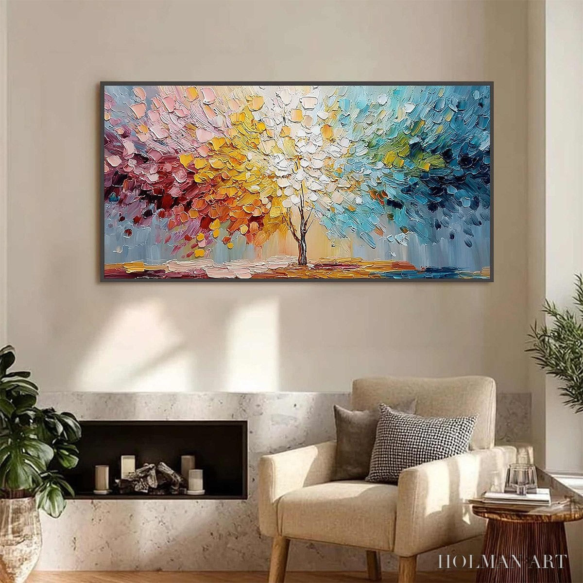 HOLMAN ART Spectrum of Life – Colorful Abstract Tree Impasto Palette Knife Painting - image 2
