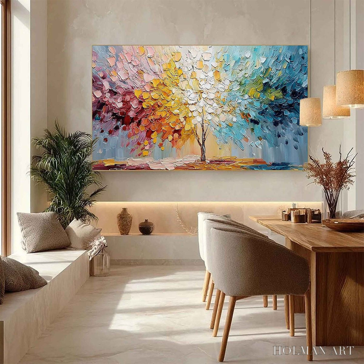 HOLMAN ART Spectrum of Life – Colorful Abstract Tree Impasto Palette Knife Painting - image 4