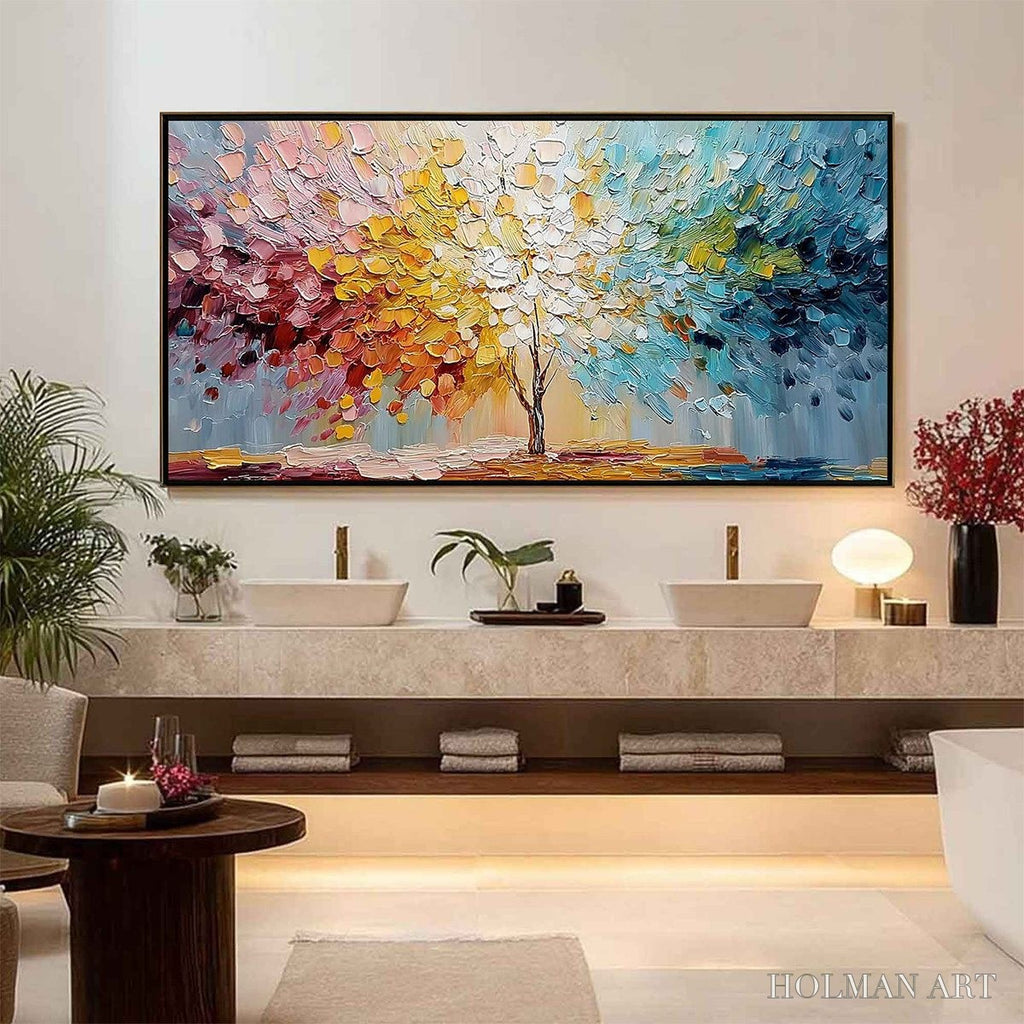 HOLMAN ART Spectrum of Life – Colorful Abstract Tree Impasto Palette Knife Painting - image 6